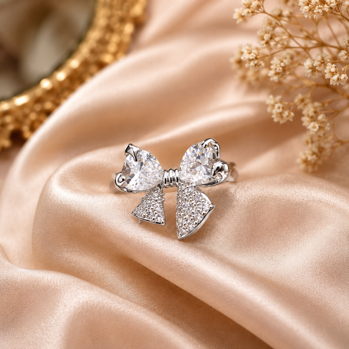 Encliff Silver Crystal Bow Statement Ring