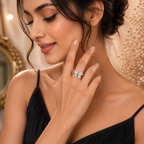 Silver Crystal Bow Statement Ring