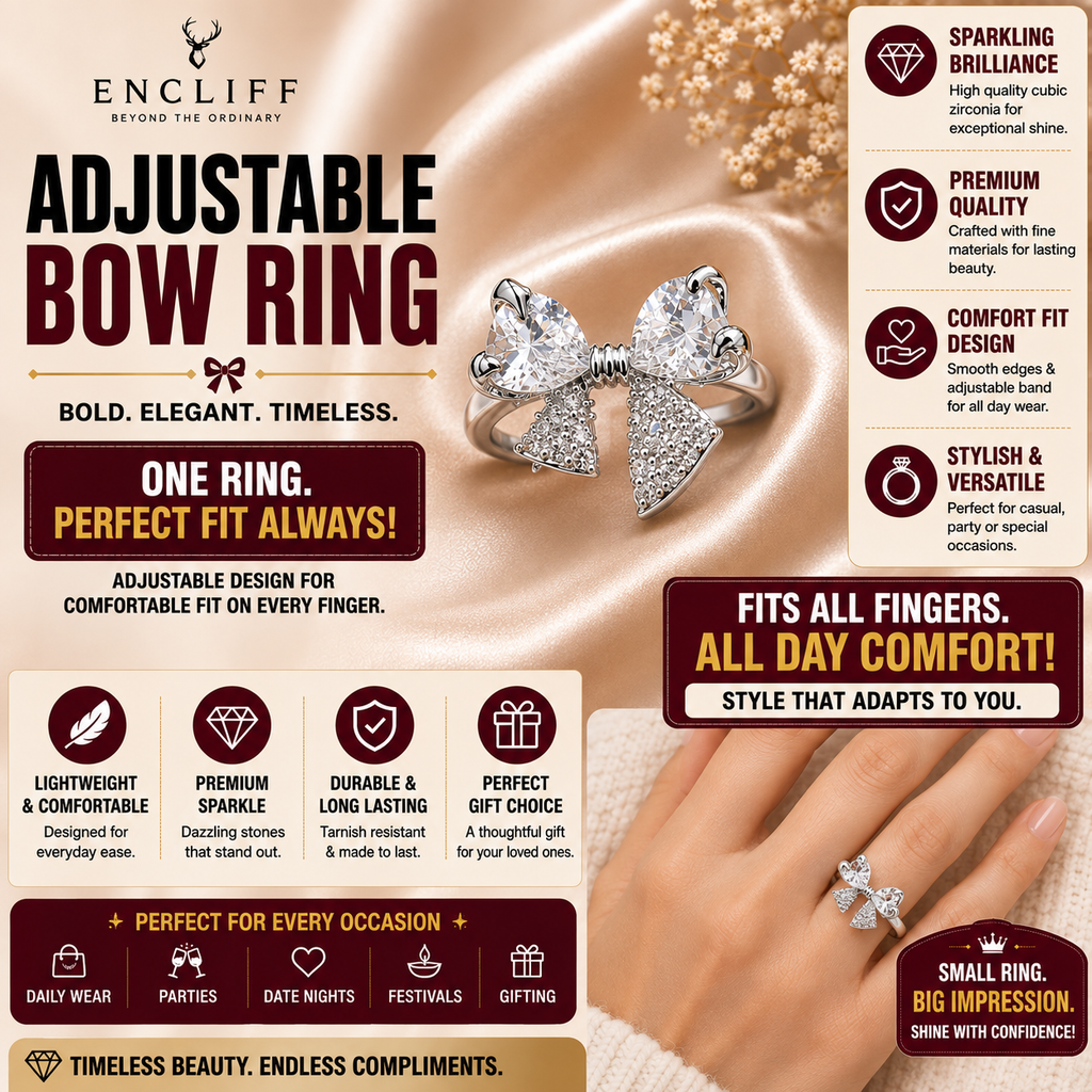 Silver Crystal Bow Statement Ring