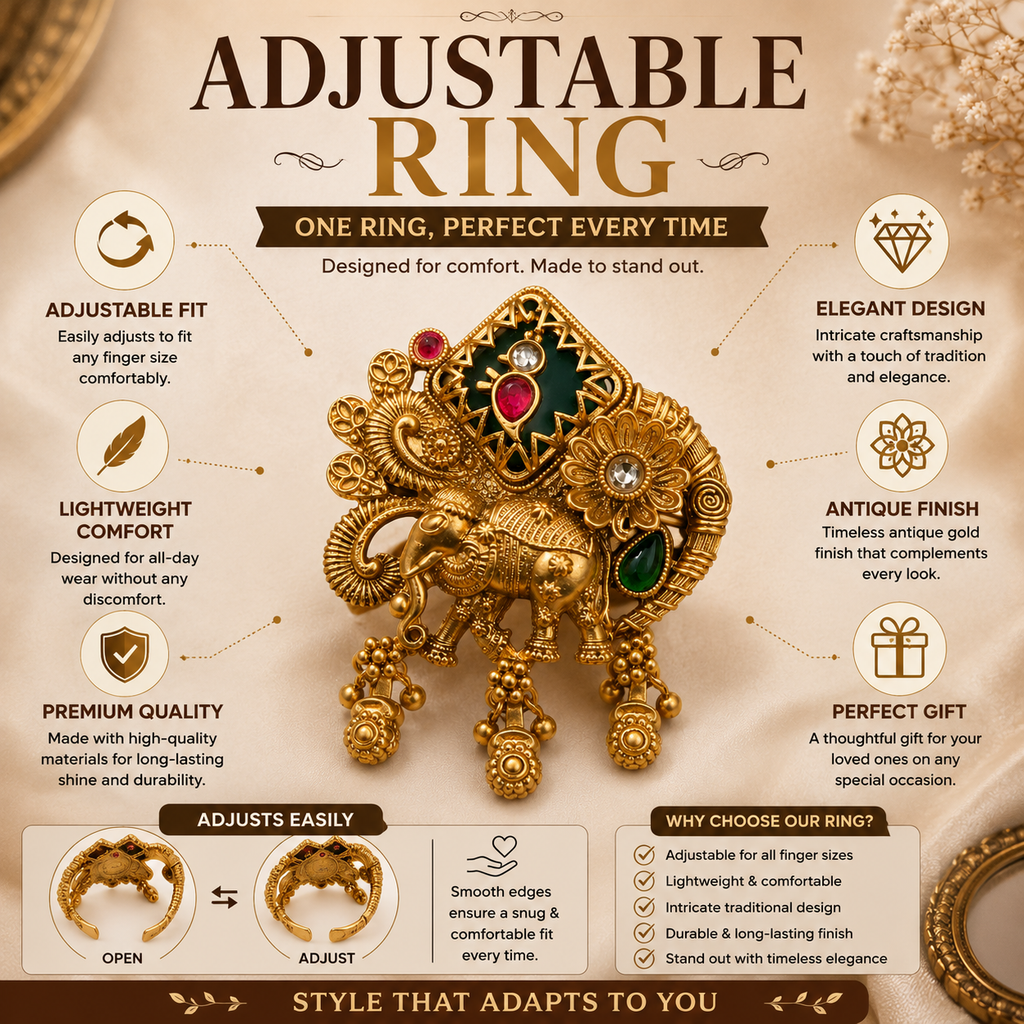 Royal Elephant Emerald Statement Ring