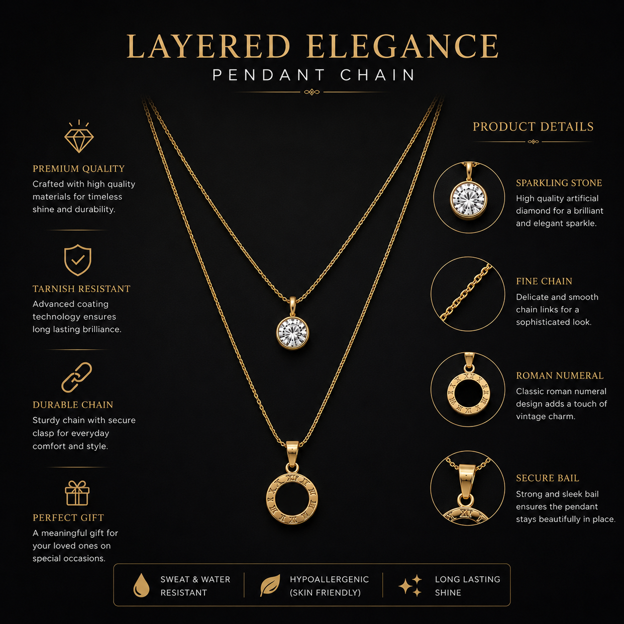 Double Layered Roman Pendant Necklace