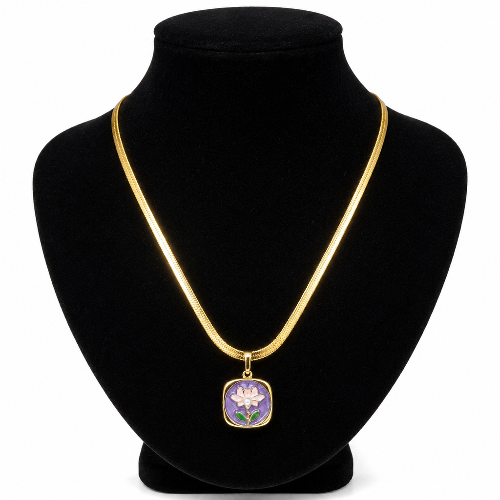 Purple Floral Pendant Necklace