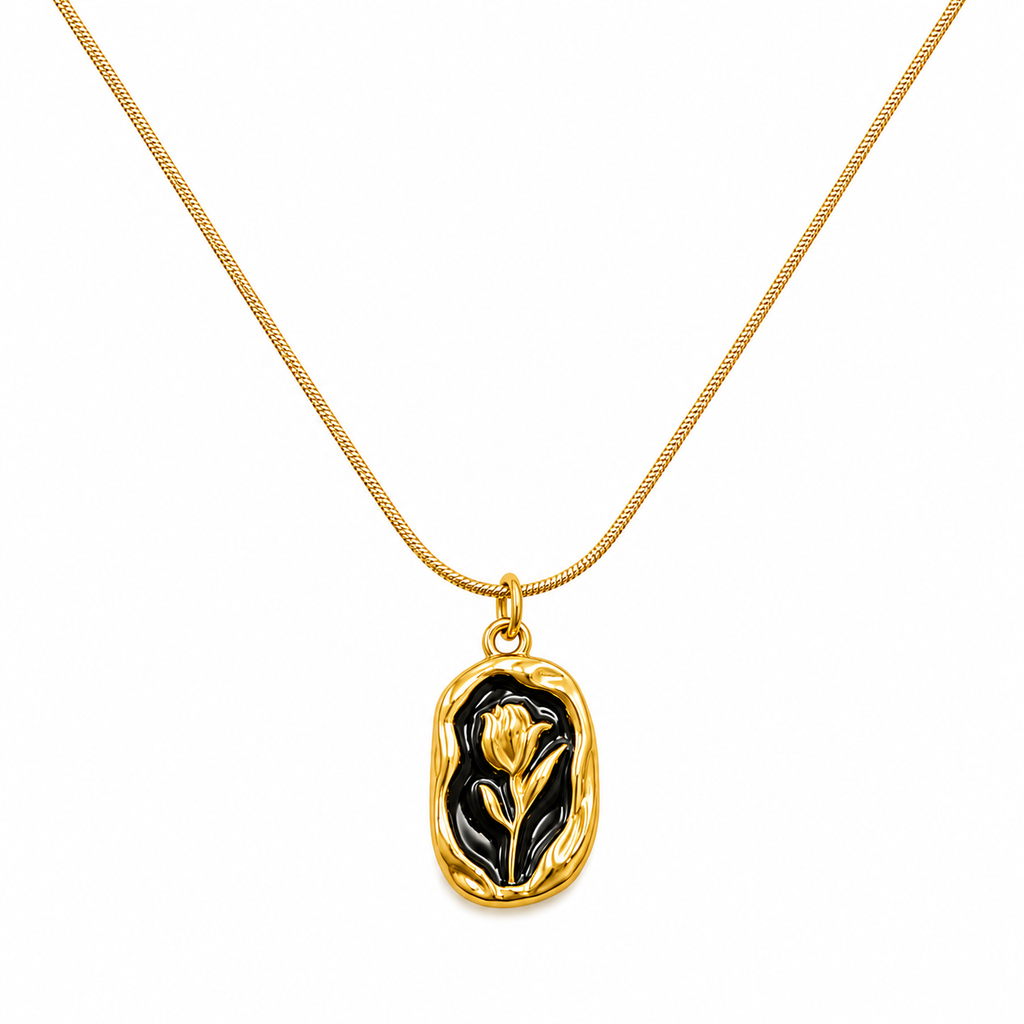 Black Tulip Pendant Necklace
