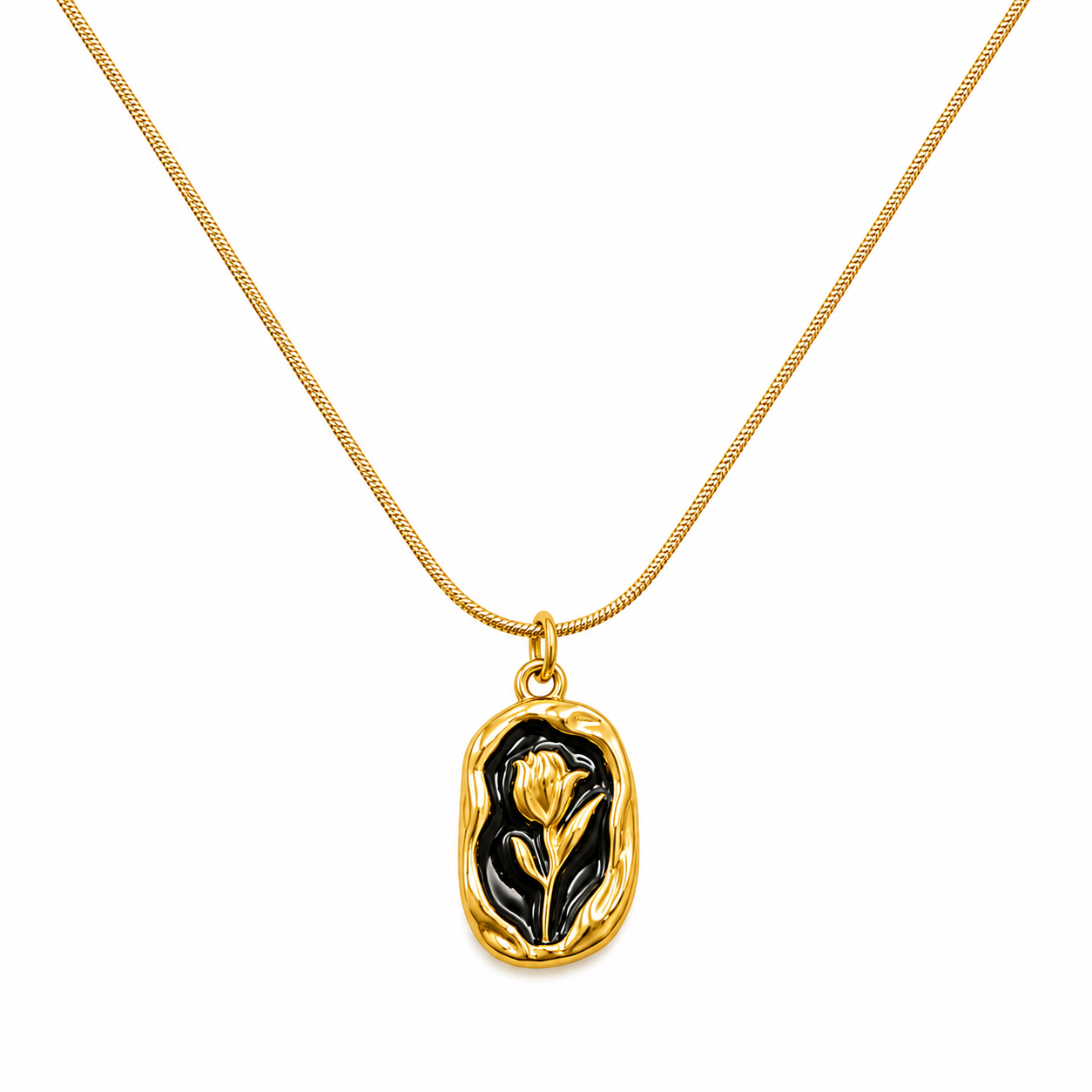 Black Tulip Pendant Necklace