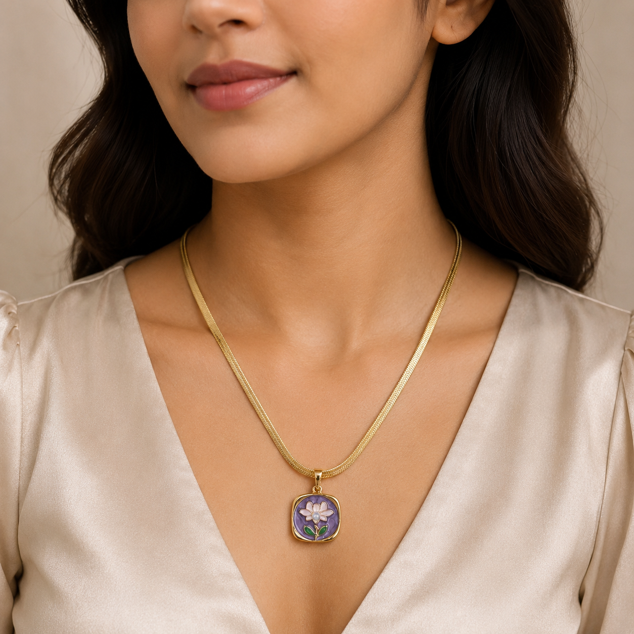Purple Floral Pendant Necklace