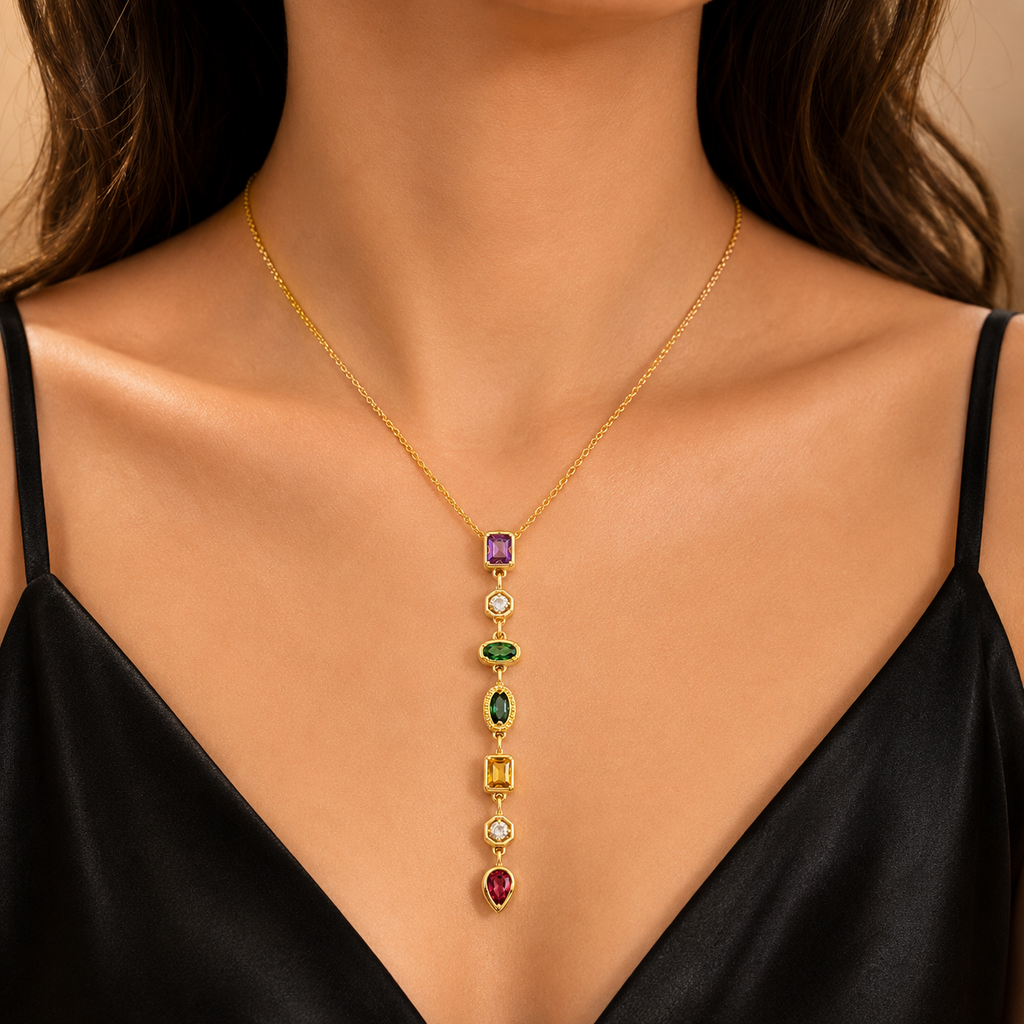 Multicolor Gem Drop Necklace