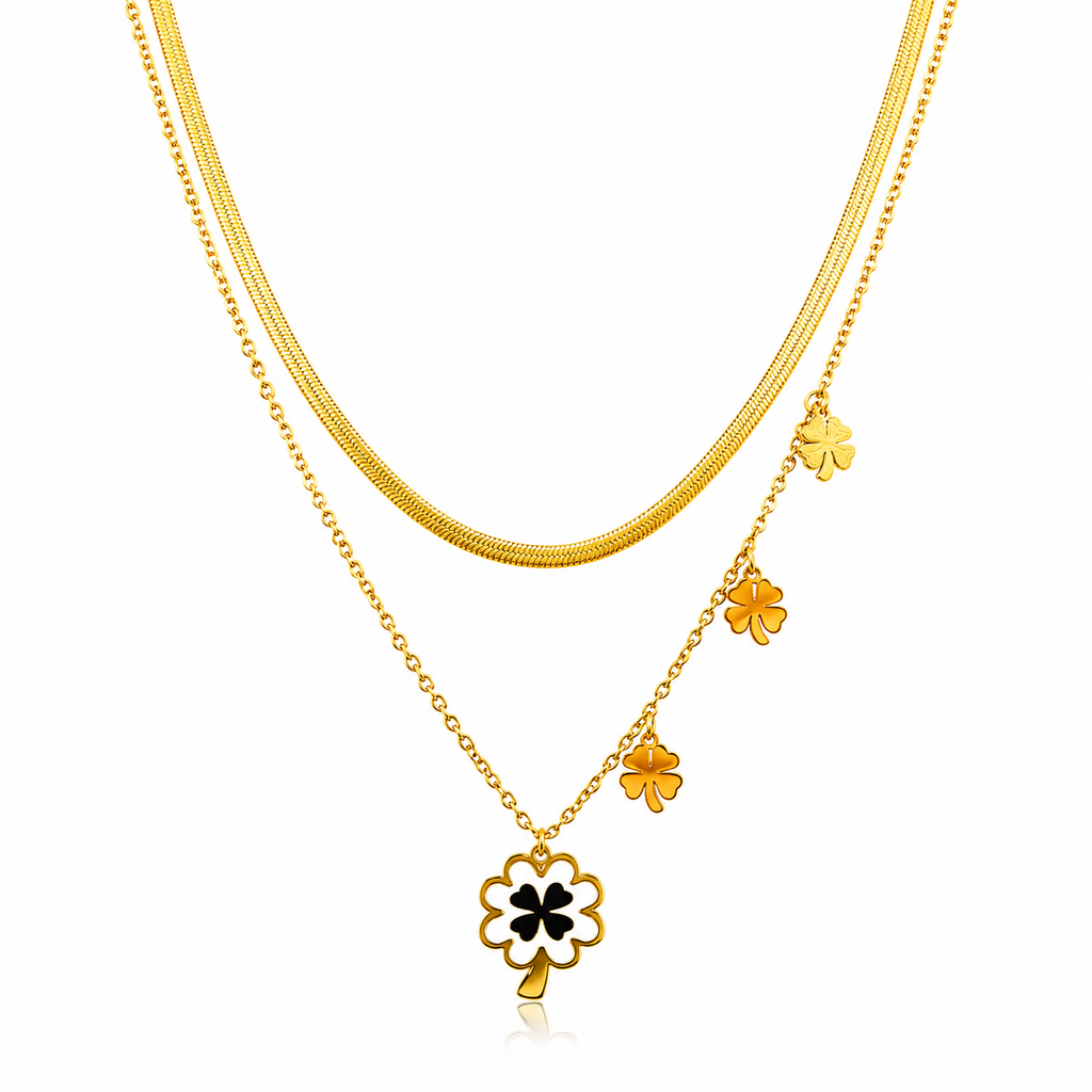 Double Layered Black & White Floral Necklace