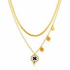 Double Layered Black & White Floral Necklace