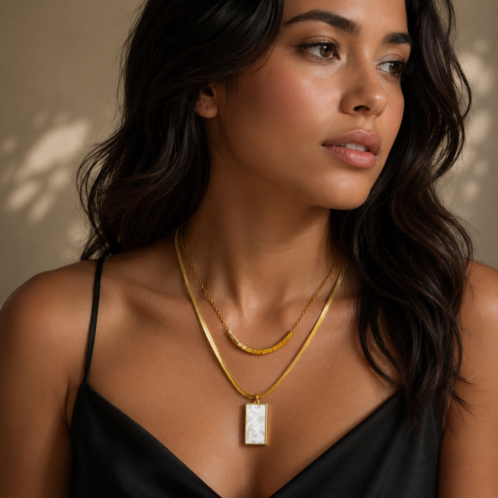 Double Layered Marble Pendant Necklace