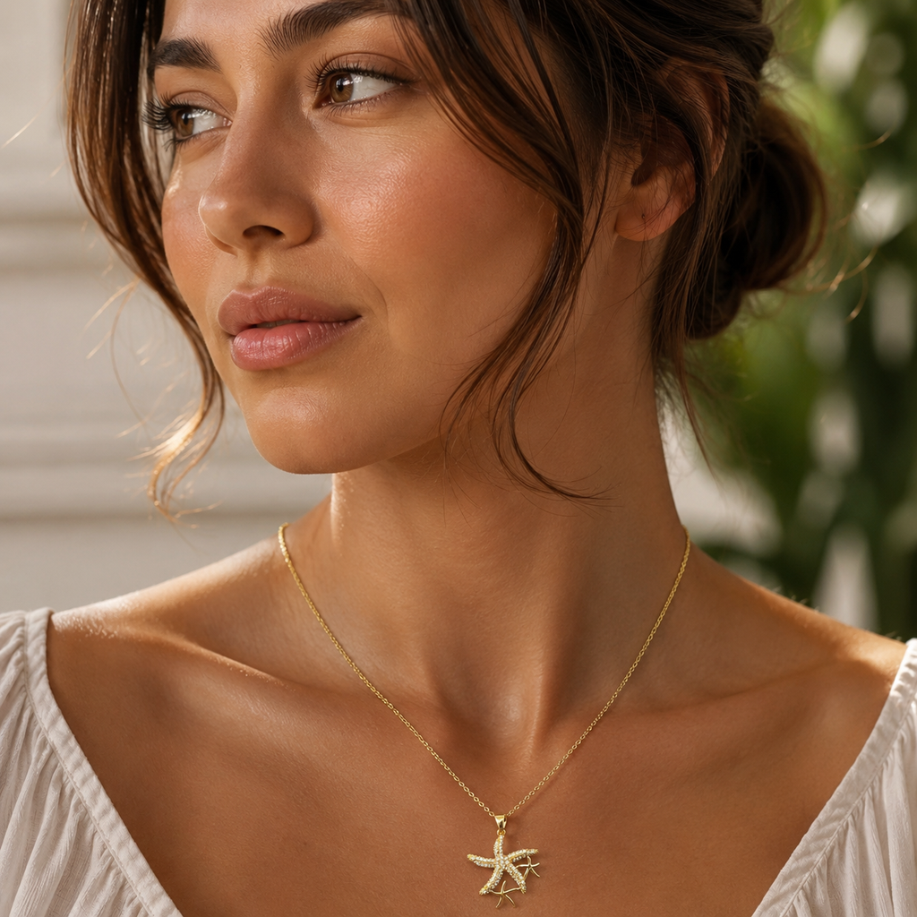 Crystal Starfish Pendant Necklace