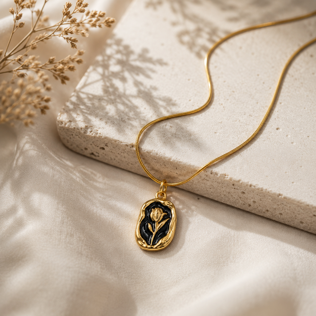 Black Tulip Pendant Necklace