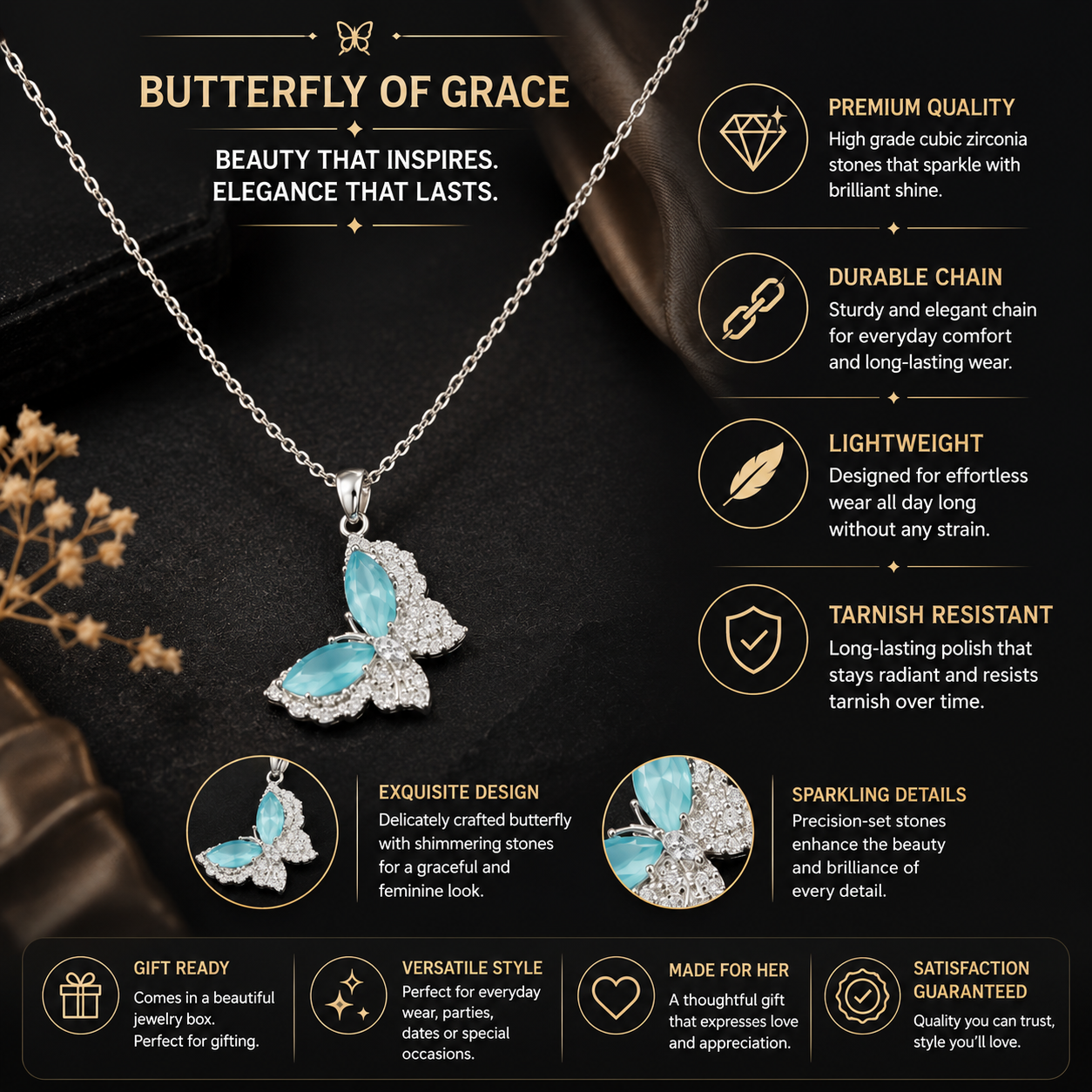 Crystal Butterfly Pendant Necklace