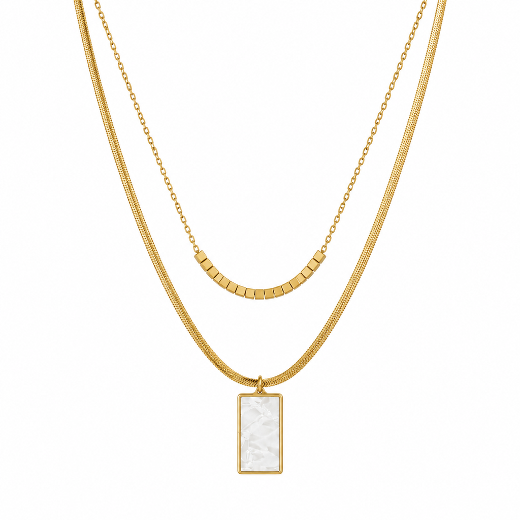 Double Layered Marble Pendant Necklace