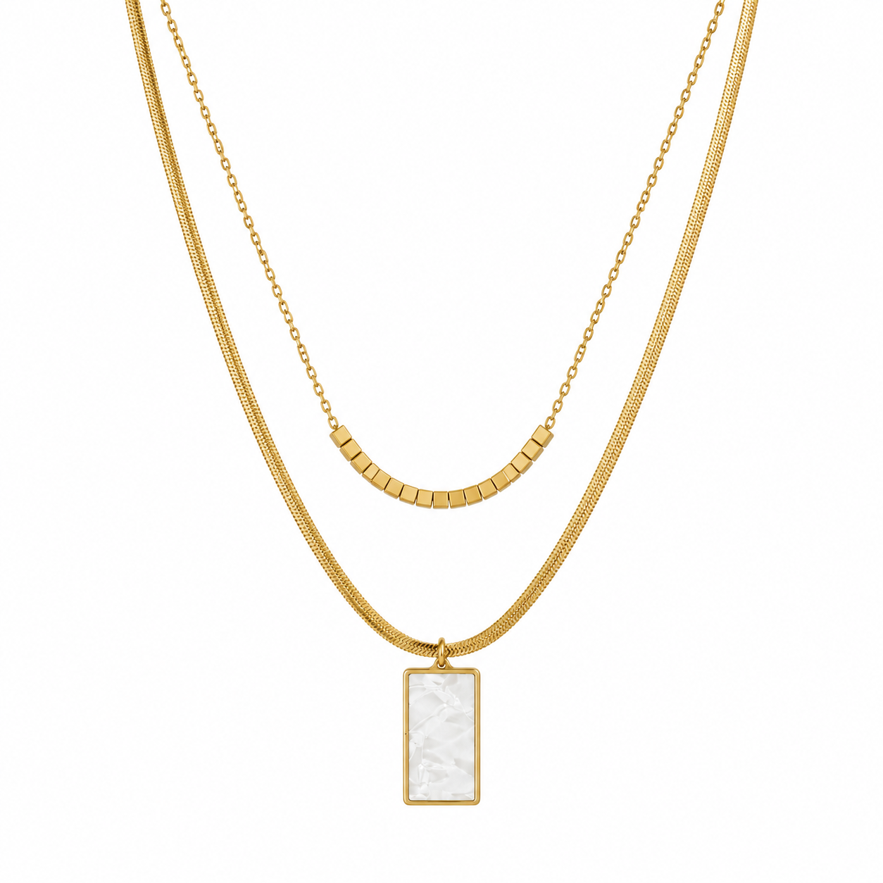 Double Layered Marble Pendant Necklace