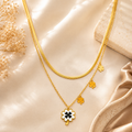 Double Layered Black & White Floral Necklace