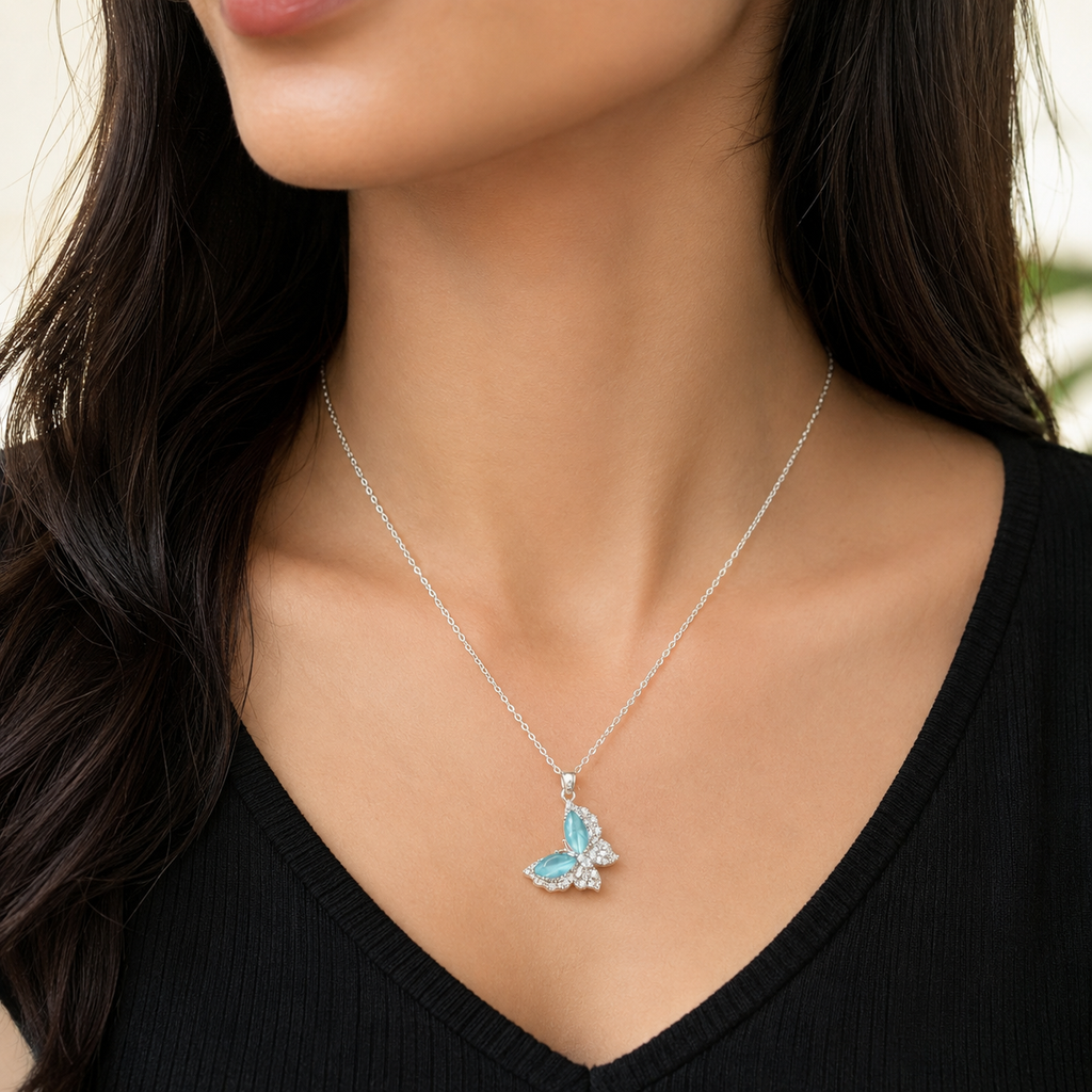 Crystal Butterfly Pendant Necklace