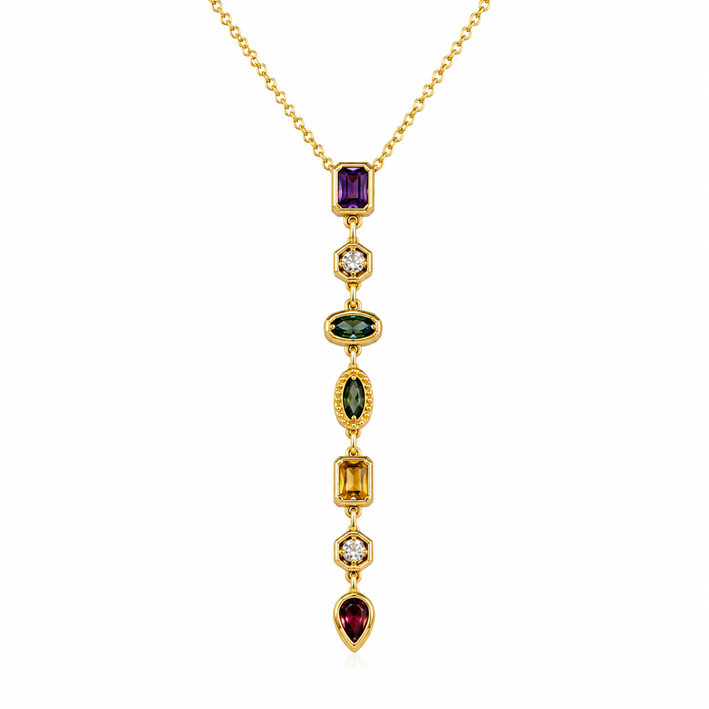 Multicolor Gem Drop Necklace