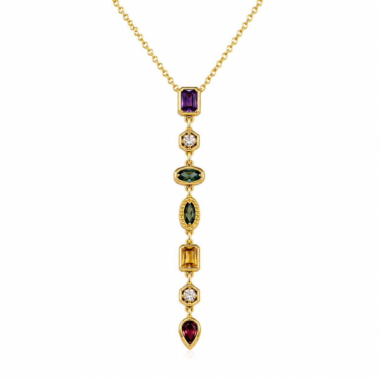 Multicolor Gem Drop Necklace
